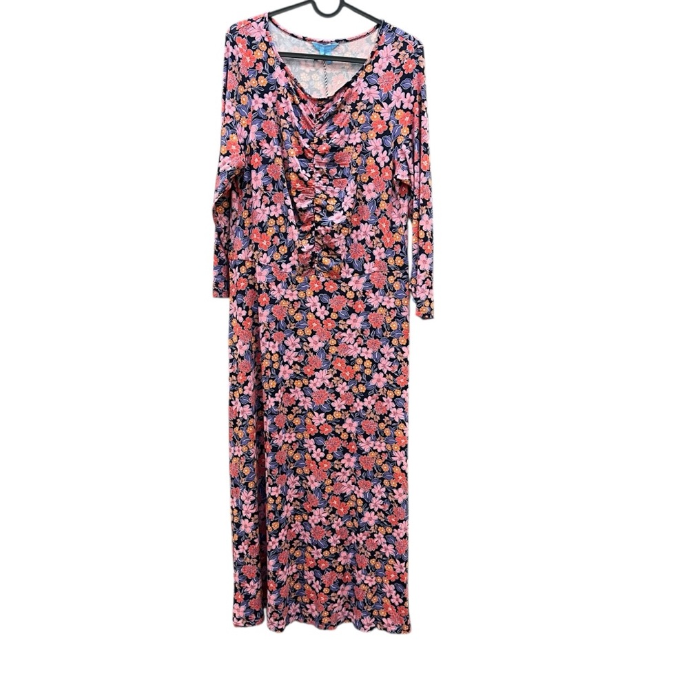 Draper James L Tae Midi Dress NWT Abstract Dahlia Print Scoop Neck 3/4 Sleeve
